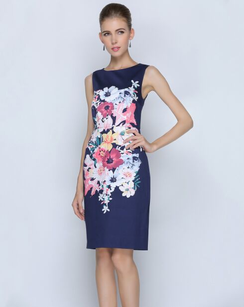 Robe courte satinée imprimée floral multicolore