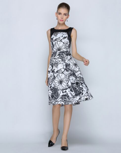 Robe patineuse imprimé floral noir/blanc