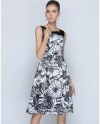 Robe patineuse imprimé floral noir/blanc