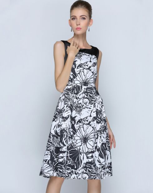 Robe patineuse imprimé floral noir/blanc