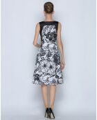 Robe patineuse imprimé floral noir/blanc