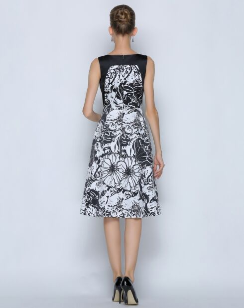 Robe patineuse imprimé floral noir/blanc