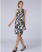Robe courte cintrée avec fente imprimé floral  noir/blanc