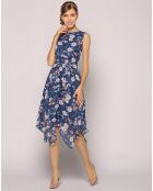 Robe asymétrique imprimée floral imprimée bleu/rose