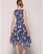 Robe asymétrique imprimée floral imprimée bleu/rose