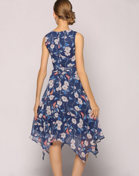 Robe asymétrique imprimée floral imprimée bleu/rose