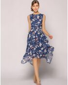 Robe asymétrique imprimée floral imprimée bleu/rose