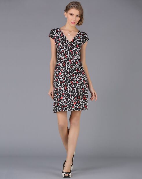 Robe imprimée gris/rouge
