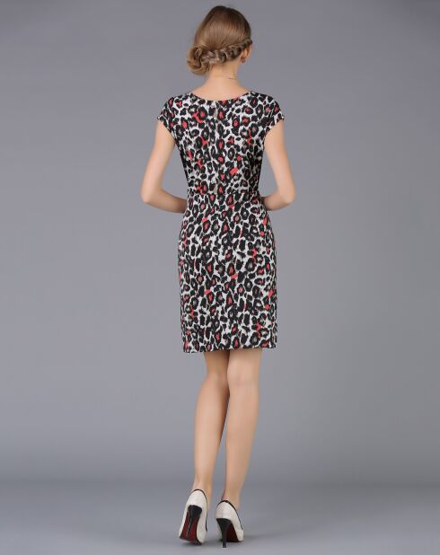 Robe imprimée gris/rouge