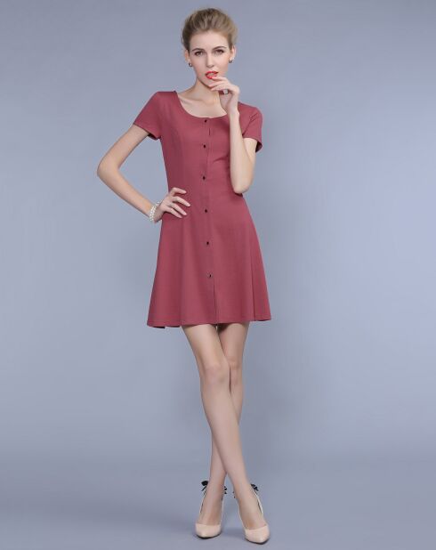 Robe courte fluide boutonnée unie terracota