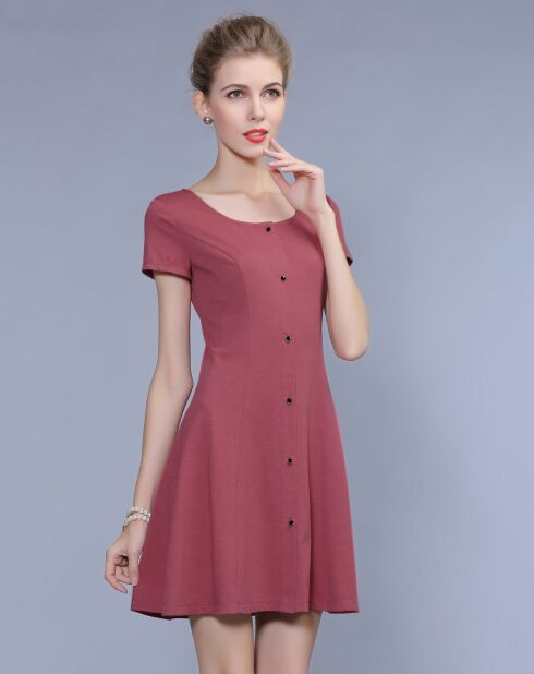 Robe courte fluide boutonnée unie terracota