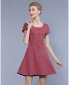 Robe courte fluide boutonnée unie terracota
