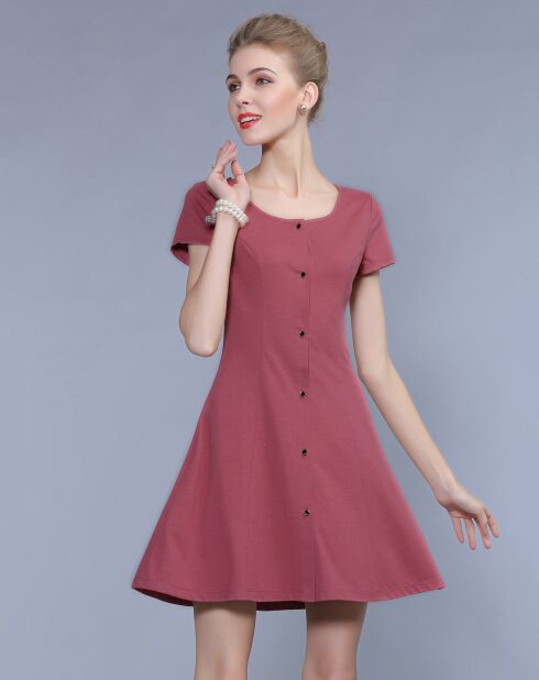 Robe courte fluide boutonnée unie terracota