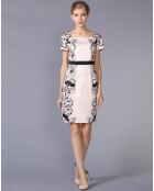 Robe courte droite imprimé contrastant rose/noir