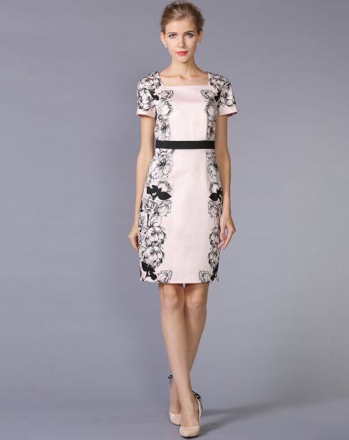 Robe courte droite imprimé contrastant rose/noir