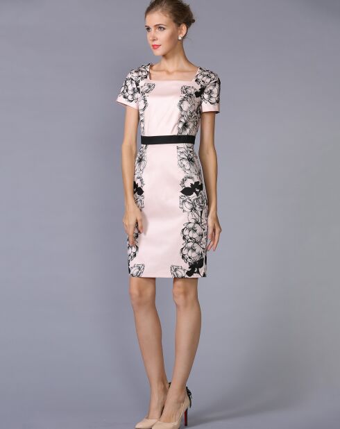 Robe courte droite imprimé contrastant rose/noir