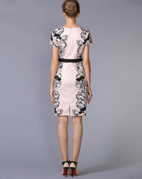 Robe courte droite imprimé contrastant rose/noir
