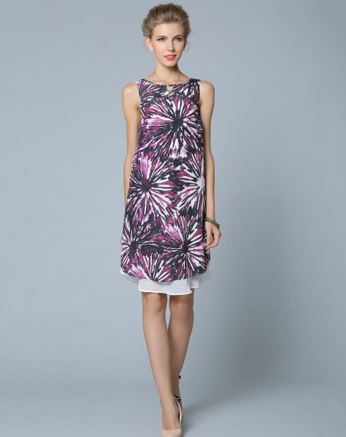 Robe droite fluide imprimé floral violette