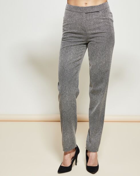 Pantalon coupe droite imprimé fantaisie noir/blanc