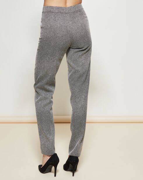 Pantalon coupe droite imprimé fantaisie noir/blanc