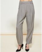 Pantalon fluide flare imprimé fantaisie gris foncé/beige