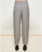 Pantalon fluide flare imprimé fantaisie gris foncé/beige