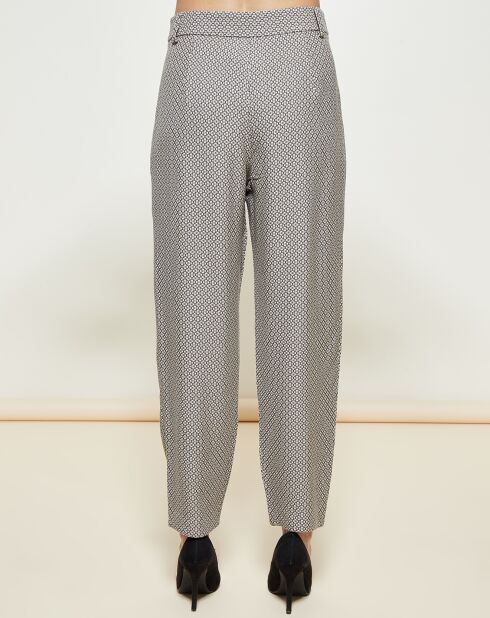 Pantalon fluide flare imprimé fantaisie gris foncé/beige