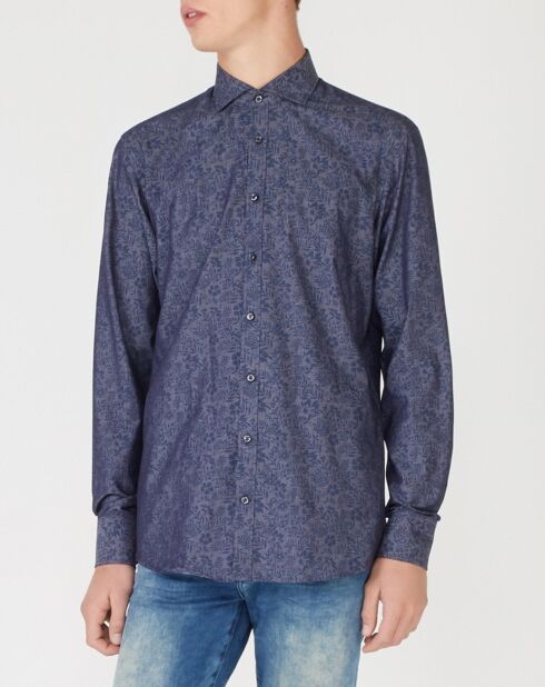 Chemise Slim Brown à fleurs bleu foncé