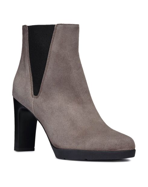 Chelsea boots en Velours de Cuir beige foncé - Talon 9.5 cm