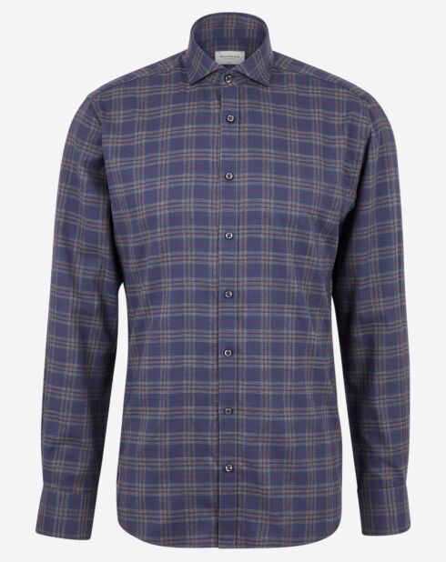 Blauw/groen slimfit hemd met ruitjesprint