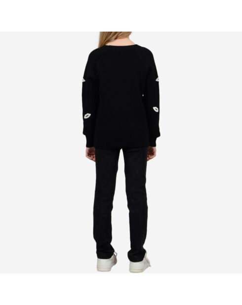 Pull ample en Maille mélangée imprimé bisous noir