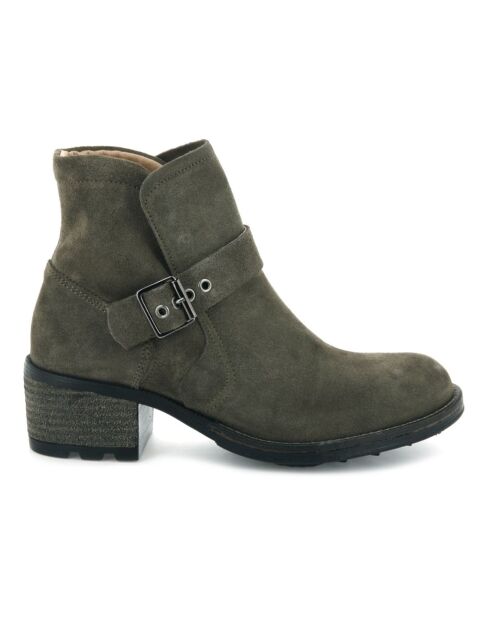 Bottines en Velours de Cuir Chester Sud grises