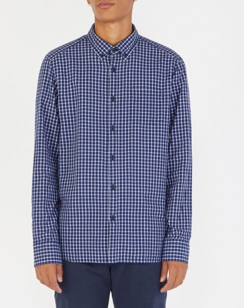 Marineblauw/wit geruit recht hemd Camasa
