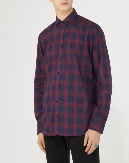 Camicia regolare Isco blu scozzese/bordeaux