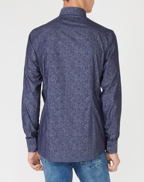 Chemise Slim Brown à fleurs bleu foncé