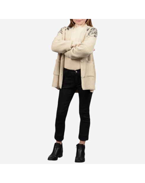 Cardigan mi-long en Maille mélangée brodé écru