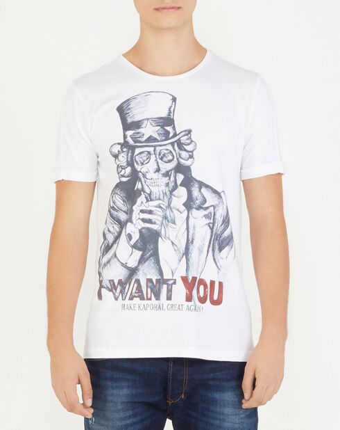 T-Shirt Tête de Mort I Want U blanc