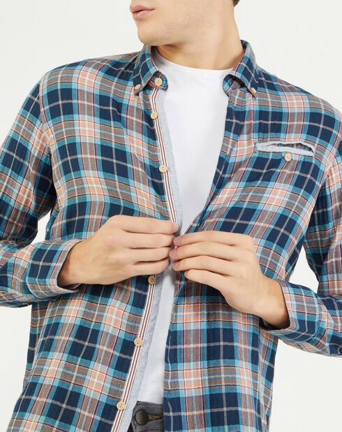 Blauw/oranje geruit Caper straight shirt