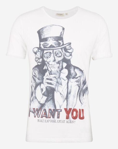 T-Shirt Tête de Mort I Want U blanc