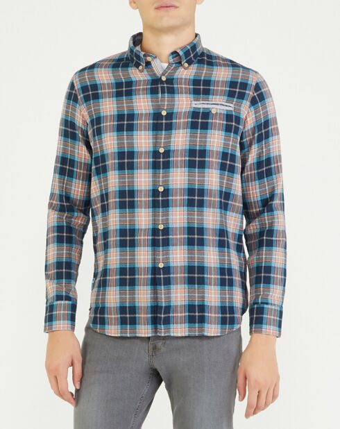 Blauw/oranje geruit Caper straight shirt