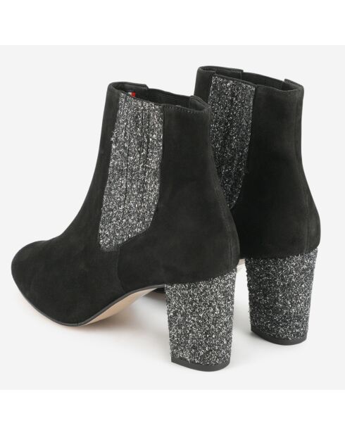 Bottines Efragola en Velours de Cuir noires - Talon 7,5 cm