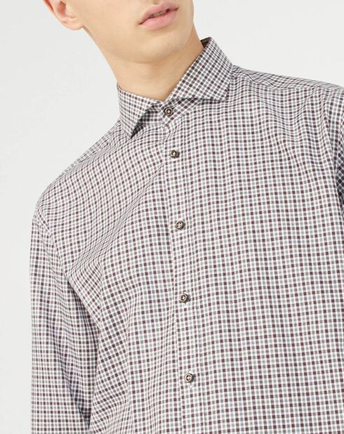 Chemise regular Cole petits carreaux gris/maron