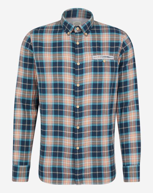 Blauw/oranje geruit Caper straight shirt