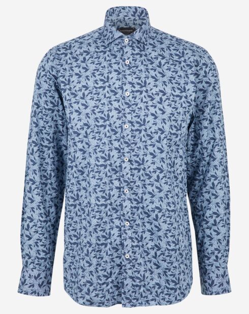 Chemise regular Figo feuillage bleue