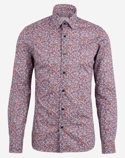 Camicia slim fit con stampa Liberty rossa/blu