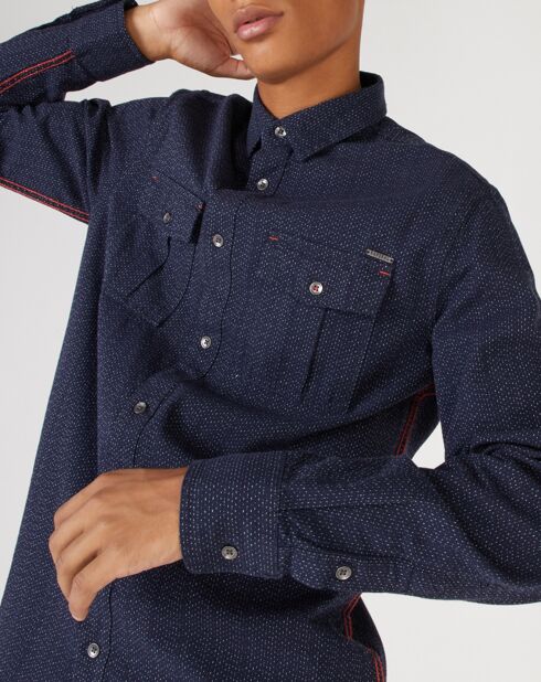 Regular-Fit-Hemd mit kleinen Punkten, marineblauem Aufdruck