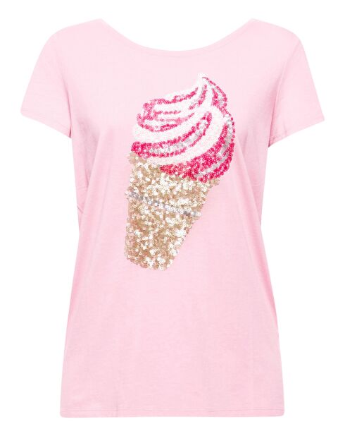 T-Shirt motif en sequins rose