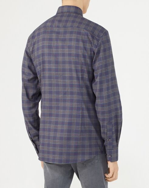 Blauw/groen slimfit hemd met ruitjesprint