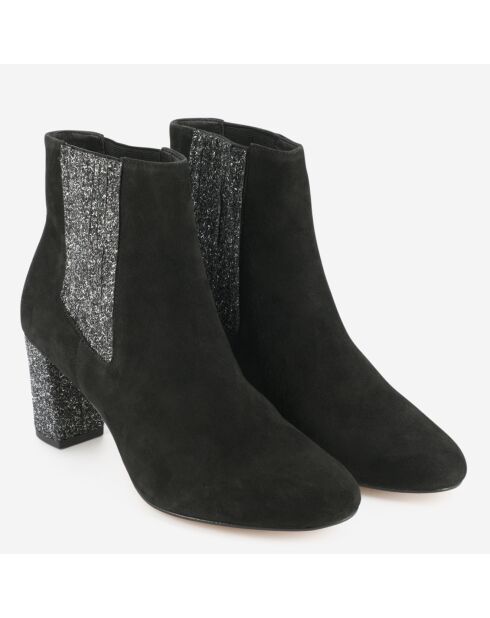 Chelsea Boots Efragola en Velours de Cuir noires - Talon 7,5 cm