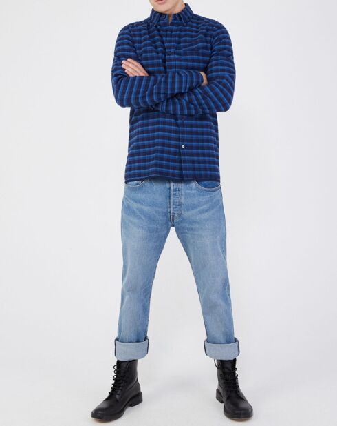 Chemise Regular Fit en flanelle à carreaux bleue
